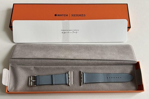 HERMES Apple Watch Single Tour Blue Leather Band 45/44/42mm Used w/Box - 第 2/9 張圖片