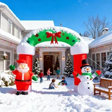 8.2FT Lighted Christmas Inflatable Archway,Inflatable Santa Claus Christmas Arch