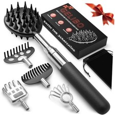 Telescoping Back Scratcher with 5 Detachable Heads, Gifts for Men Regular Black