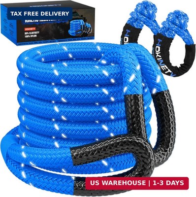 Kinetic Recovery Tow Rope - 1.26'' x30FT 55000LBS Reflective Heavy Duty Snatch St