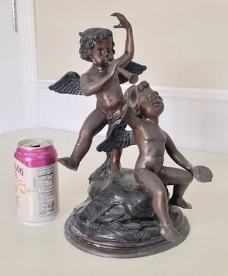 Joseph D'Aste Signed Bronze Cherub Cupid Putti Music Figural Group 12'' Sculpture