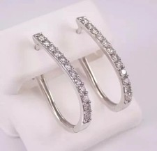 2 Ct Round Cut Real Moissanite Huggie Hoop Earrings 14K White Gold Plated