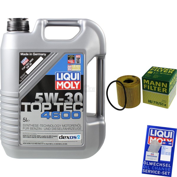 Mann Inspektionspaket 5L Liqui Moly Top Tec 5W-30 FüR Peugeot 206 CC 1.6 16V-image