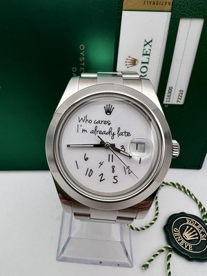 Rolex Datejust 41mm 116300 Custom Who Cares I'm Already Late White