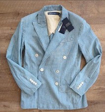 NWT Polo Ralph Lauren Women's Sz 2 Blue Double-Breasted Chambray Blazer 698