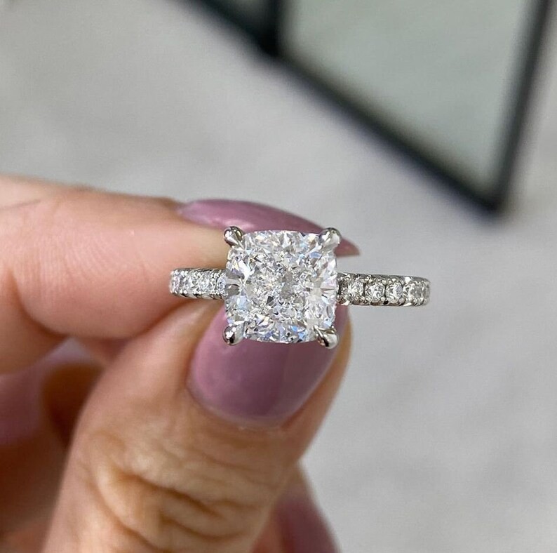 2.00 Ct Cushion Moissanite Women's Engagement Ring 14k White Gold Plated