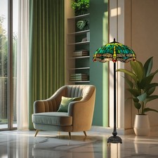 Image of Green Tiffany Floor Lamp 16 INCH STAINED GLASS HANDCRAFTED UK