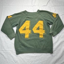 Vintage 80s Collegiate Raglan Crewneck Sweatshirt Green w/yellow 44 Numbers S-M
