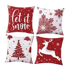 Christmas Decorations Velvet Pillow Covers 18x18 18" x 18" Pack of 4 Red