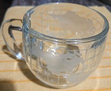 Vintage 1970's Nestle Nescaf&eacute; Clear Glass Globe World Cup Coffee Tea Mug Etched