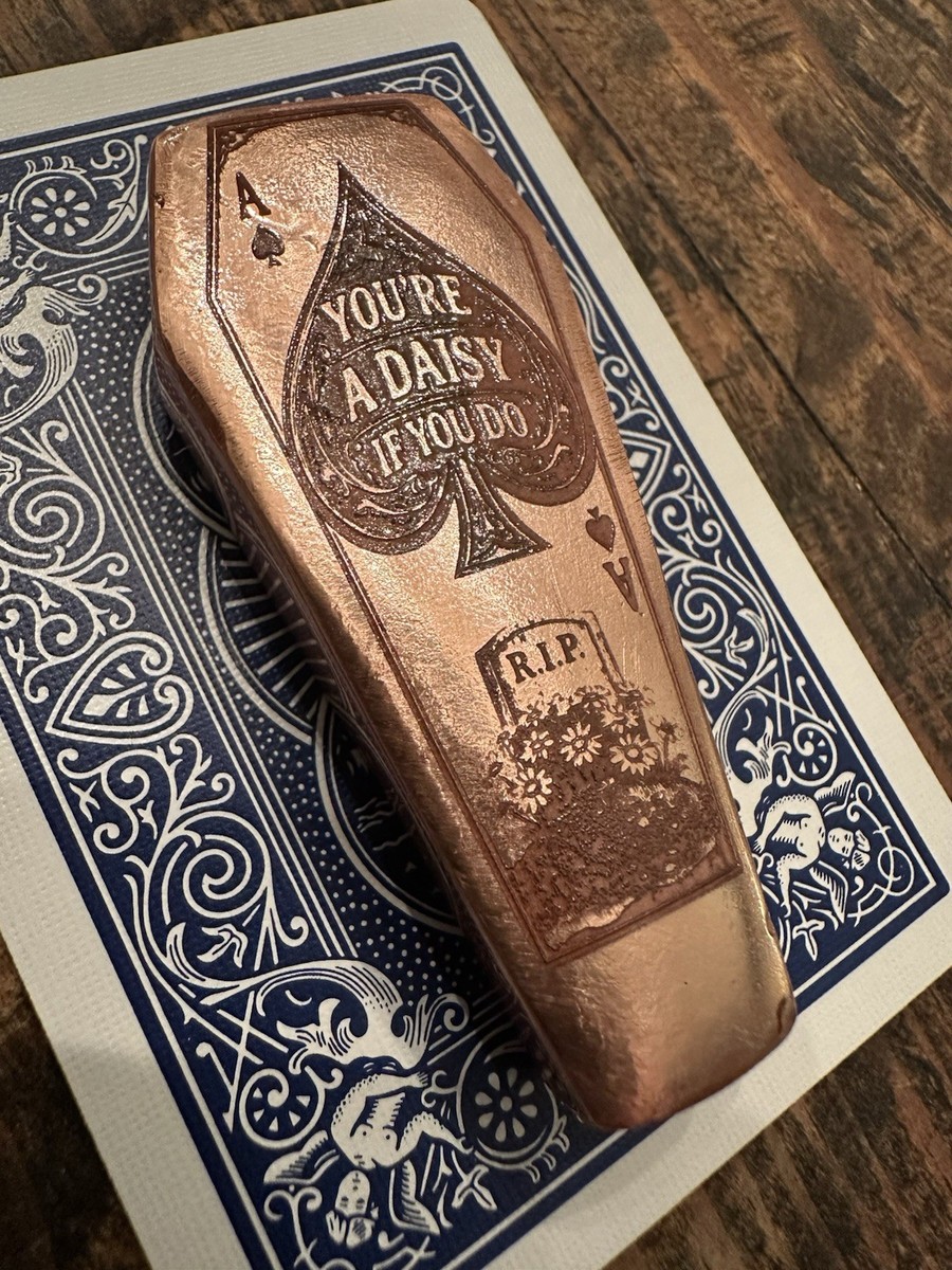 999 Copper Playing Card Protector Bullion Bar Ace Casket Tombstone