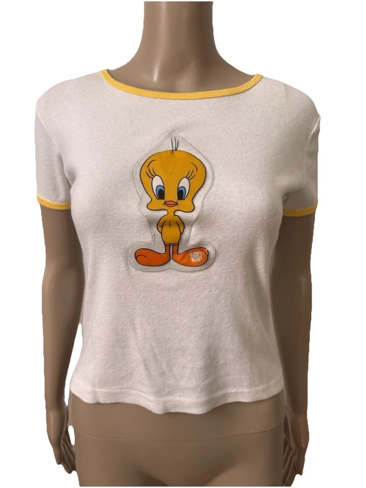 Vintage 1998 Tweety Bird Baby Tee L Y2K Looney Tunes Warner Bros Tshirt Womens