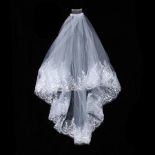 Reusable White Double Layer Bridal Veil with Comb for Wedding Hair