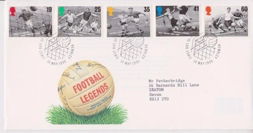 GB ROYAL MAIL FDC 1996 FOOTBALL LEGENDS STAMP SET WEMBLEY PMK