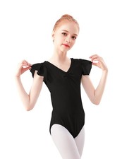 Twirbalux Girls Ballet Leotard, Flutter Sleeve Dance 12-13 Years, Black
