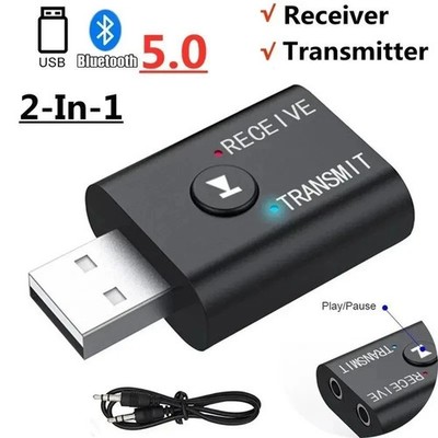 2n1 USB Bluetooth 5.0 Audio Transmitter Empfänger Adapter für TV PC Auto AUX F5K6