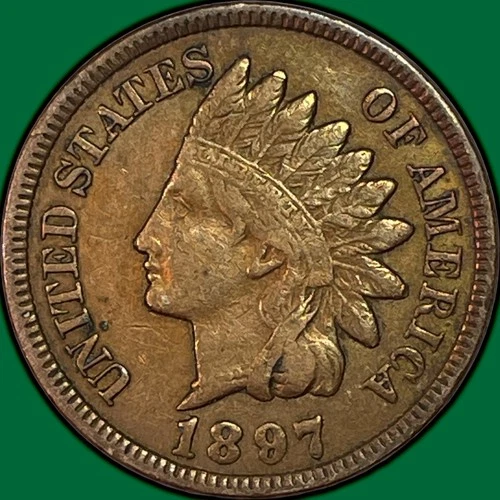 1897 Indian Head Cent Choice Extremely Fine XF+ Coin, Cleaning #38249