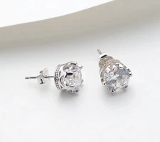 Diamonique Fleur Cut Stud Earrings, Sterling Silver