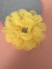 Peony Flowers for Hair 4  Hair Flowers Clips  Yellow Rhinestone