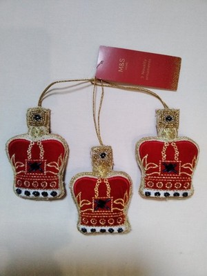 M & S Mark And Spencer Beaded Fabric Christmas Ornaments Set Of 3 Crown Novelty