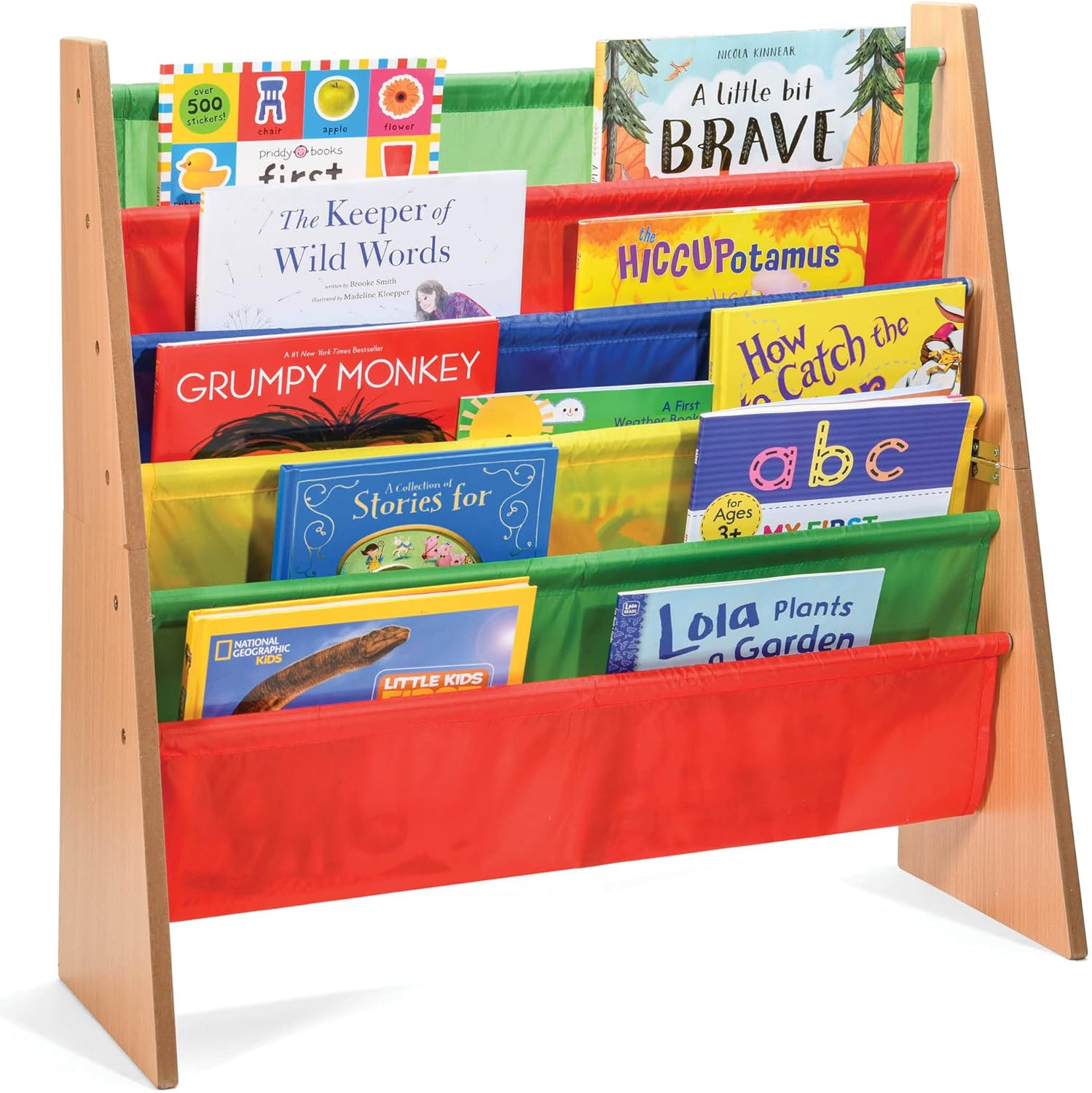 Toddler Book Shelf Organizer - Wooden Kids Book Case Storage & Magazine Rack wit