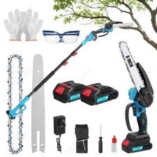 2 IN 1 Pole Chainsaw Wireless Long Reach Cutter Pruner Saw 2 Batteries & Charger
