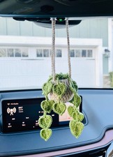 Crochet Strawberry Car Hanging Plant, Rearview Mirror Decoration