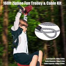 Zip Line Kit Choose Length 48M 160FT heavy duty 5mm Adults Zip Wire up to 330lbs