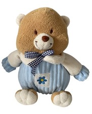 Excite Tan Teddy Bear Plush Blue Baby Toy Stuffed Animal 9" Sewn Eye Embroidered