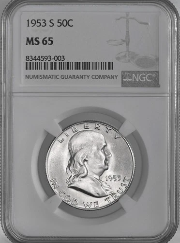 1953-S  50C FRANKLIN SILVER HALF DOLLAR "SAN FRANCISCO"  NGC MS65 #8344593-003