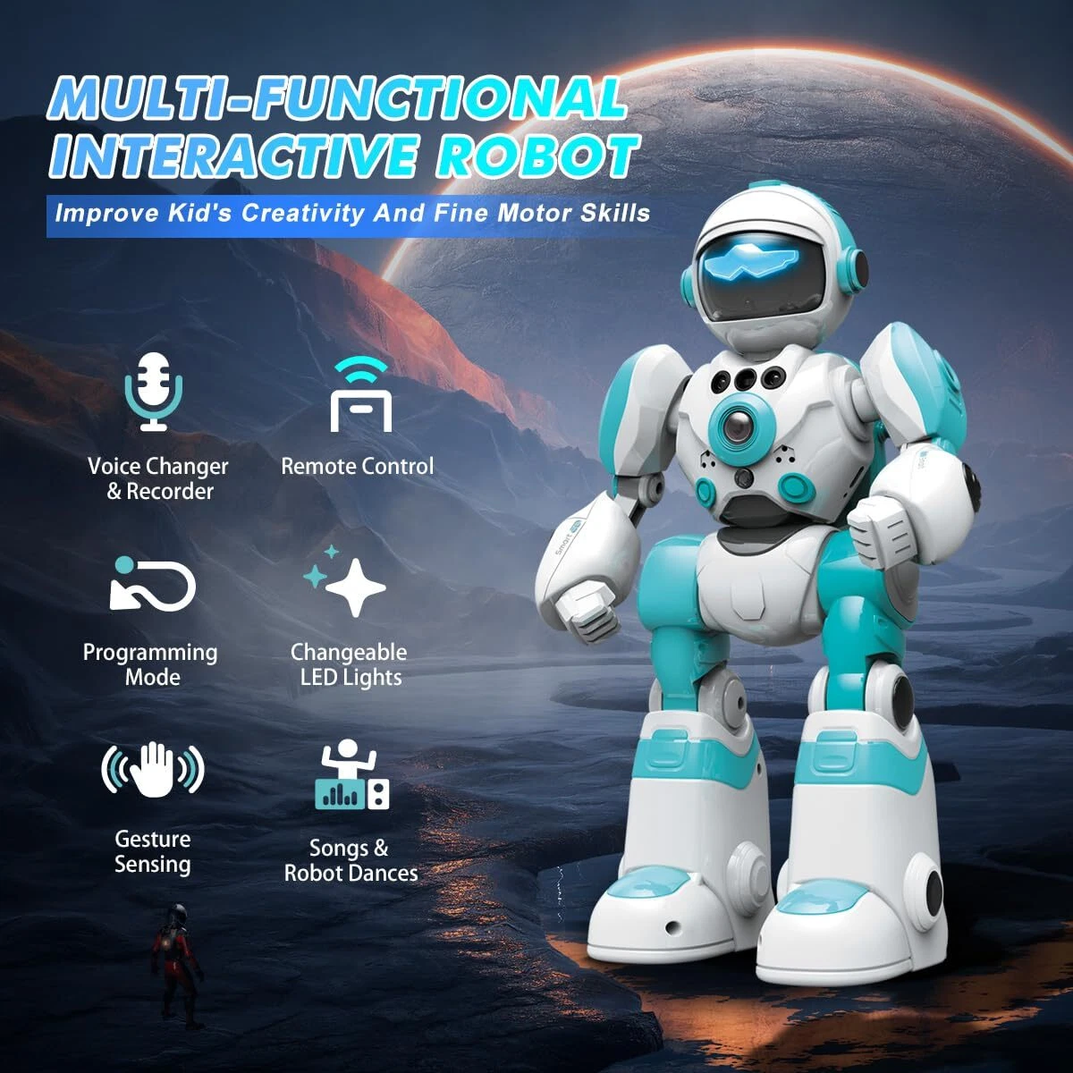 Robot Toys Rechargeable RC Robot for Boys Girls Remote Control Toy with  Music LED Eyes Dance Move Gift for Children Age 3 Year