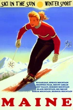 Ski In The Sun Maine Woman Downhill Skiing USA Vintage Poster Repro FREE S/H