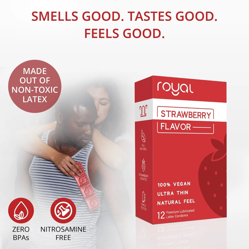 Royal Strawberry Flavored Condoms Ultra Thin Vegan Latex 12 Pack - Image 4 of 4