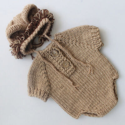 Neugeborene Baby Löwe Knit Strick Fotografie Fotoshooting Kostüm Mütze Over I2T4