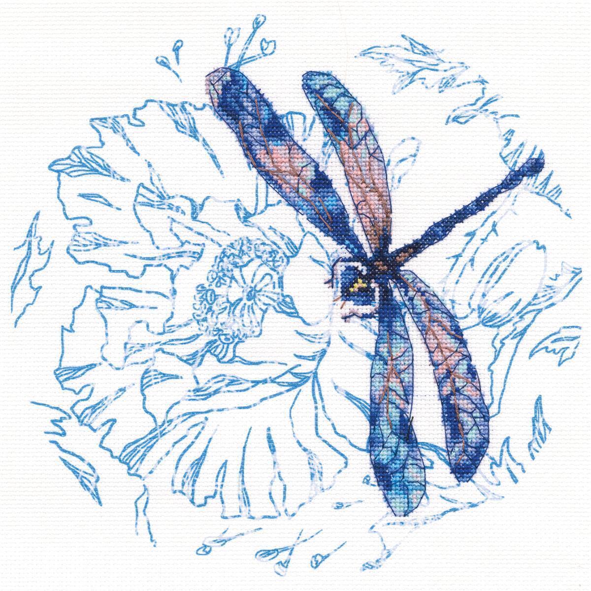 RTO counted Cross Stitch Kit ""Dance of dragonflies"" M70023, with printed backgro