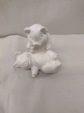 Ceramic White Pigs Pair Decorative Figurine Hand Painted