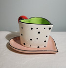 2 Piece Set BABS Heart Shaped Green/Polka Dot /White Tea Cup & Pink Saucer — photo 2