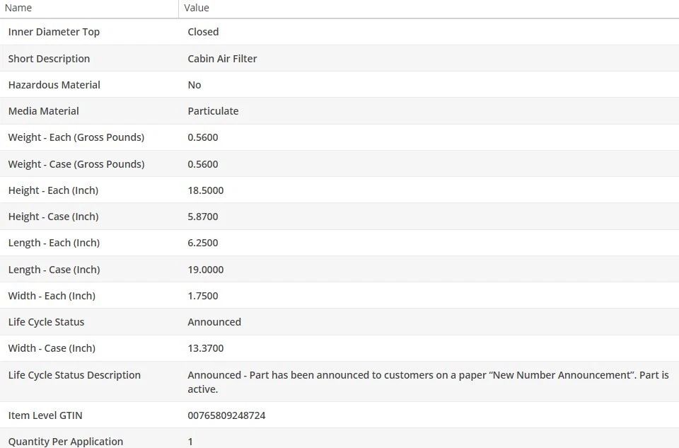 OEM CABIN AIR FILTER WIX For PONTIAC TORRENT 2006-2009 V6-3.4L - Image 3 of 3