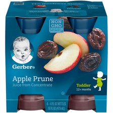 Gerber Apple Prune Juice From Concentrate Non GMO 12 Months - 4 Ct - Pack of 6