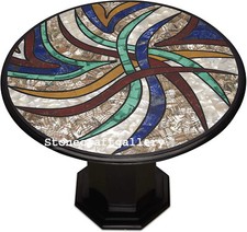 24" Marble Table Semi precious stones Pietradura Art Work With marble stand