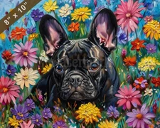 French Bulldog dog painting in a vibrant flower field 8x10 Print 