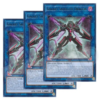 Yugioh - Galaxy Satellite Dragon x 3 - 1st Edition Rare NM - Plus Free Holo Card