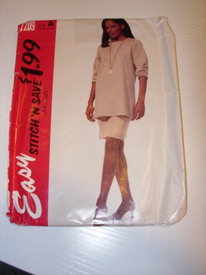 WOMENS UNCUT MCCALLS 7209 SEWING PATTERN KNIT TUNIC TOP SHIRT SKIRT SIZE 10-16