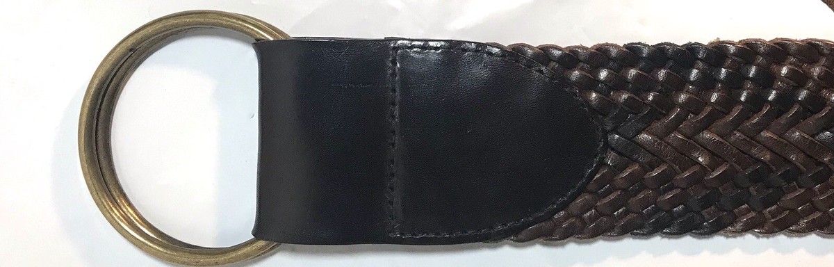 Talbots Black Woven Leather Double-Strap Belt with Gold Buckles Talbots Womens Black Embossed Leather Belt Gold Buckle Boho  main image 2