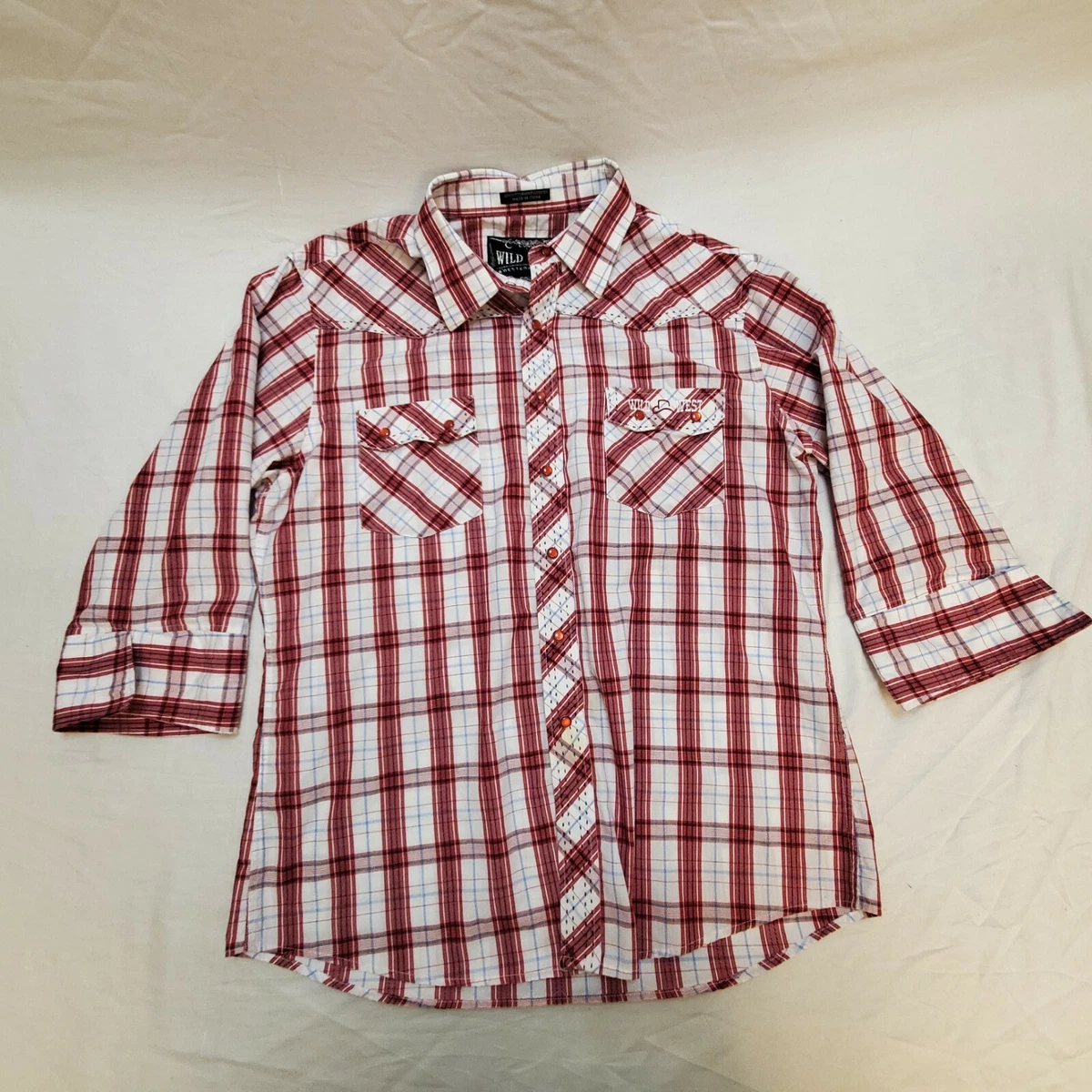 Wild West Western Wear Pearl Snap Button Up Size Shirt Flair