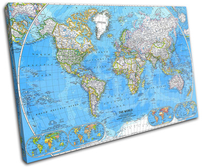 World Atlas 1981 Maps Flags SINGLE Leinwand Wand Kunst Bild drucken