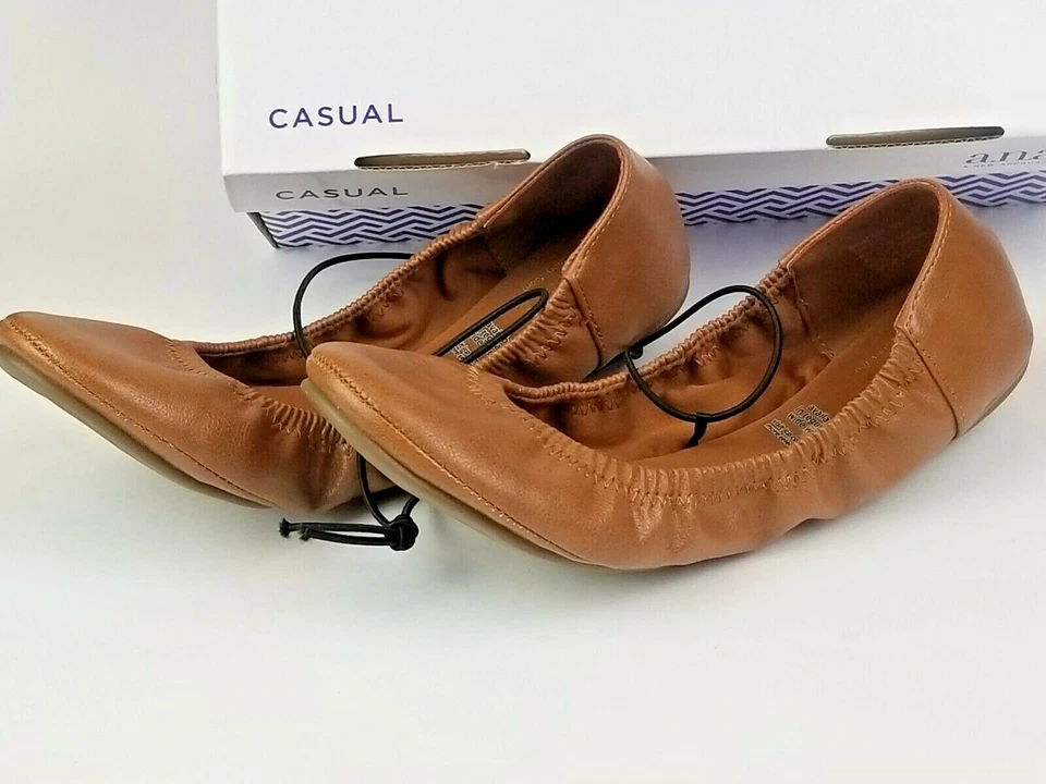 Zapatos planos de ballet a.n.a para mujer flexibles Joy coñac con espuma viscoelástica talla 6,5 M Foto 2 de 4