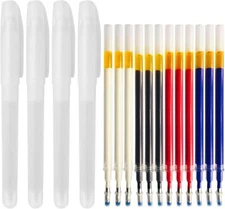 4 Colors Heat Erasable Fabric Marking Pens with 12 Heat Erasable Refills, Heat E