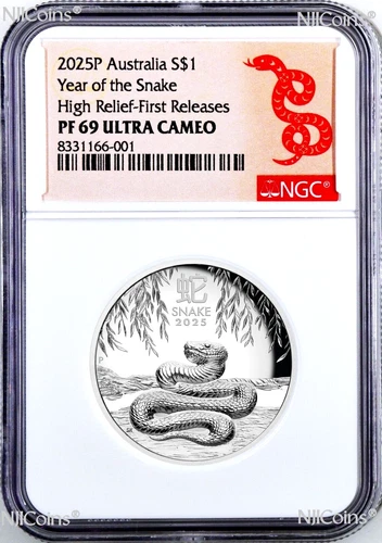 2025 Australia Lunar Year Of The SNAKE High Relief 1oz Silver Coin NGC PF69 FR