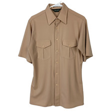 Vintage Van Heusen Splendor Polyester Brown Disco Button Up Shirt Mens Medium